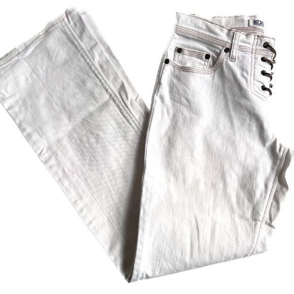 Express Lace Up Flare Pants Cotton Spandex Size 1/2 Light Beige Low Rise - Picture 1 of 8